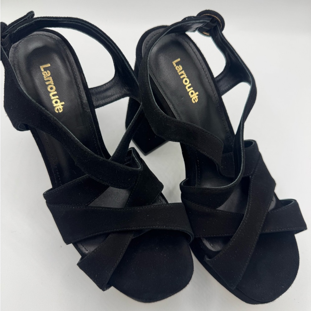 New, Beautiful Larroude Black Strappy Heels Elegant Design